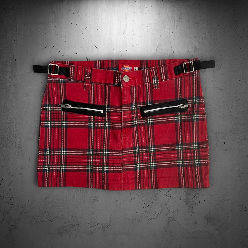 Vtg Y2K Dickies Girl Tartan Plaid Zipper Buckle Mini Skirt 7 Med Red Punk Grunge